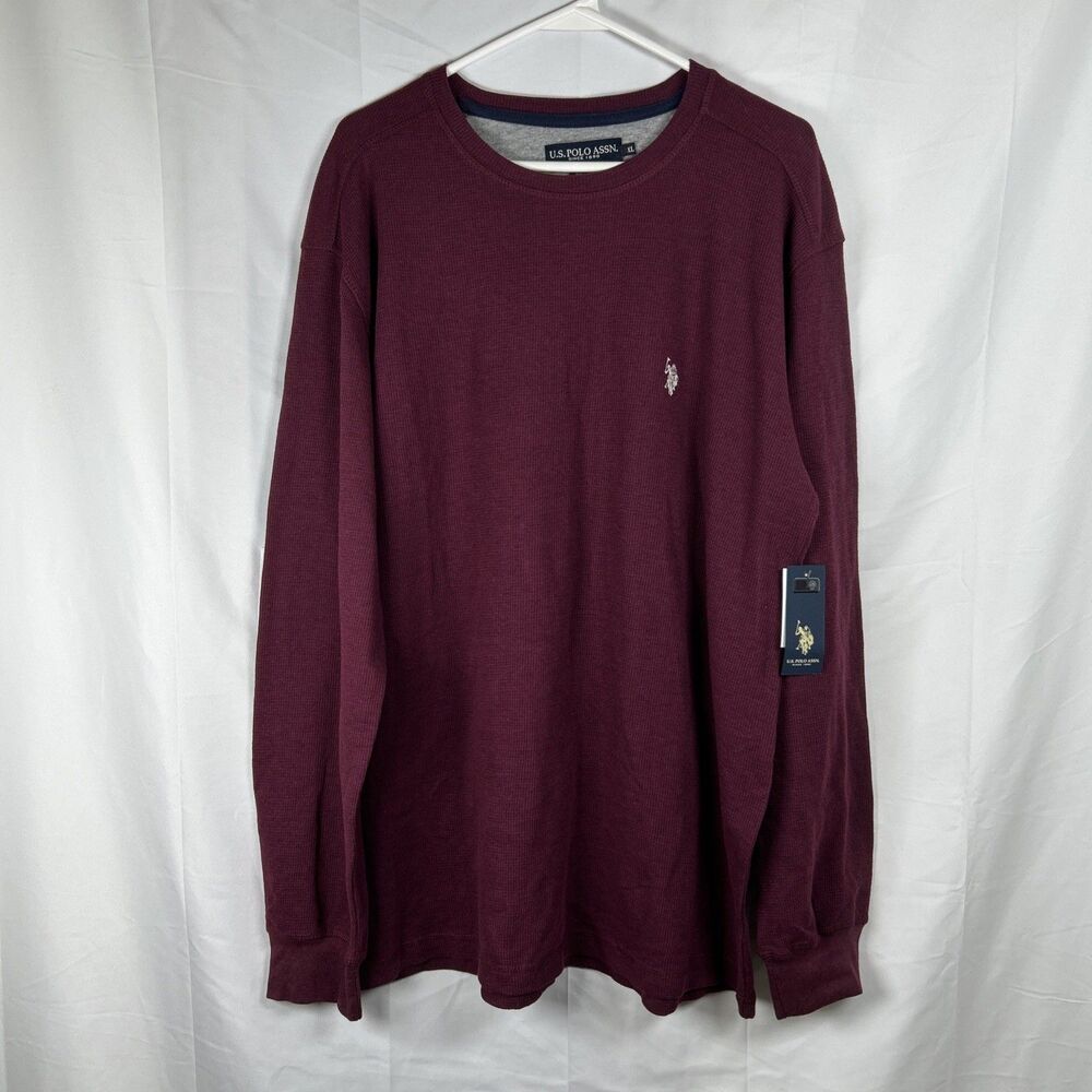 U.S. Polo Assn Thermal Wine Maroon LS Crew Long Sleeve T-Shirt Size 2XL Waffle